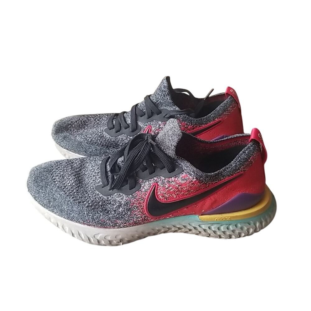 Nike Epic React Flyknit 2 Men's Running Race Shoes Gray Multicolor Red Size 8